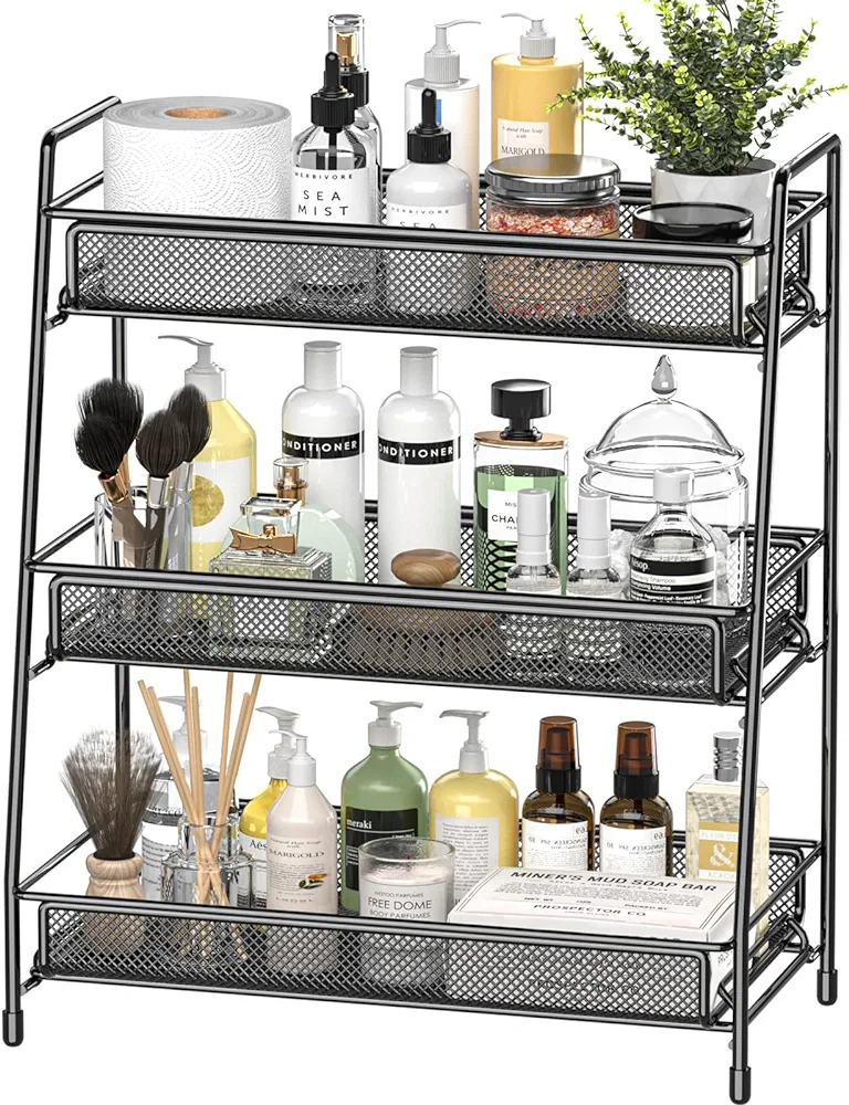 EKNITEY Bathroom Countertop Organizer Rack - 3 Tier Counter Spice Rack Metal Makeup Rack Small Perfume Vanity Organizer for Sink/Bedroom/Living room/Kitchen/Office