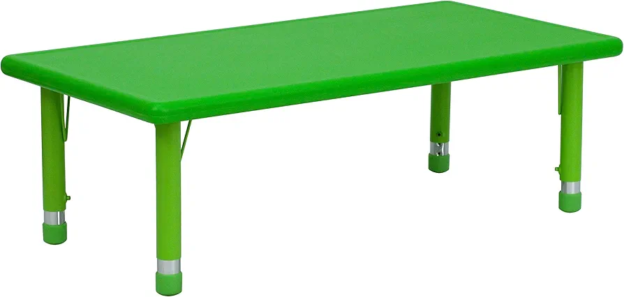 Flash Furniture Adjustable Classroom Activity Table for School and Home, Rectangular Plastic Activity Table for Kids, 24" W x 48" L, Green