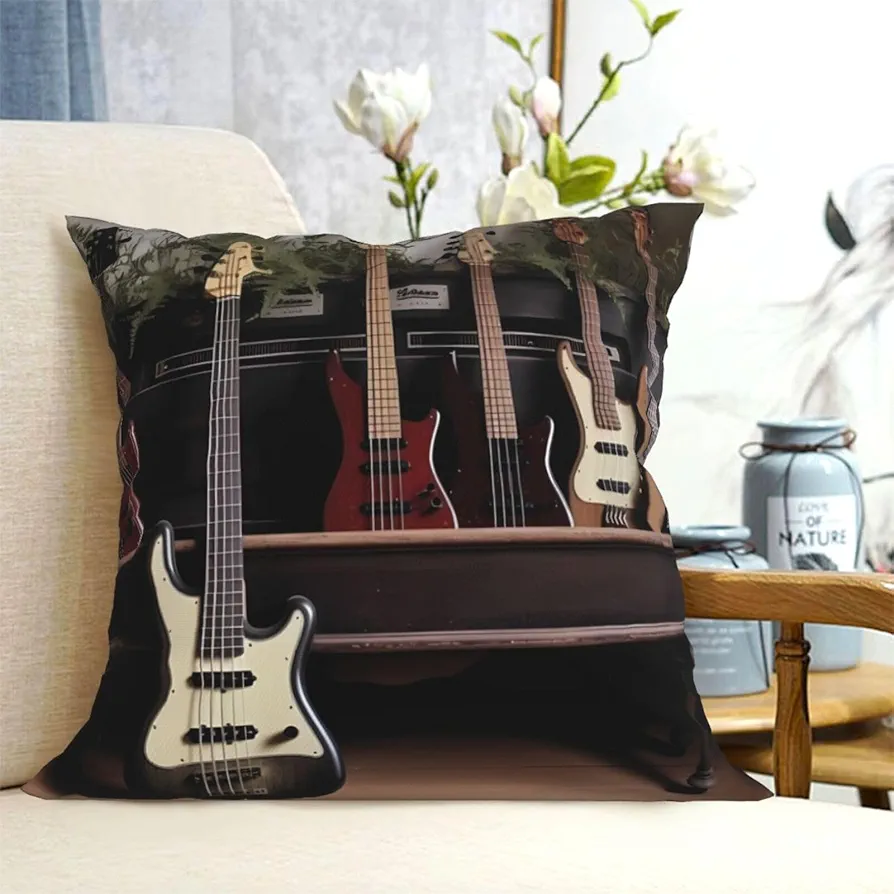 Decorative Throw Pillow Covers 20"x20" Pillow Covers for Sofa Guitar Bass Music Musical Instruments1 Double Sided Couch Throw Pillow Cases Square Cushion Case for Living Room Cushion Cover