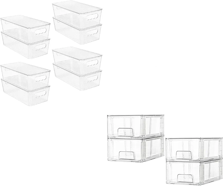 Vtopmart 8pcs Clear Organizers and Storage Bins with Lids and 4 Pack Stackable Storage Drawers