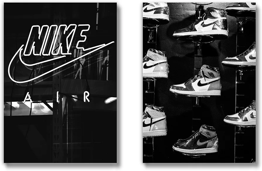 Generic Sneaker Posters (UNFRAMED 12 x 16 Set of 2) Hypebeast Wall Art Shoe Decor Sneakerhead Room Decor Air AJ Teen Boy Room Girl Room Wall Art Prints - Black and White Sneakers