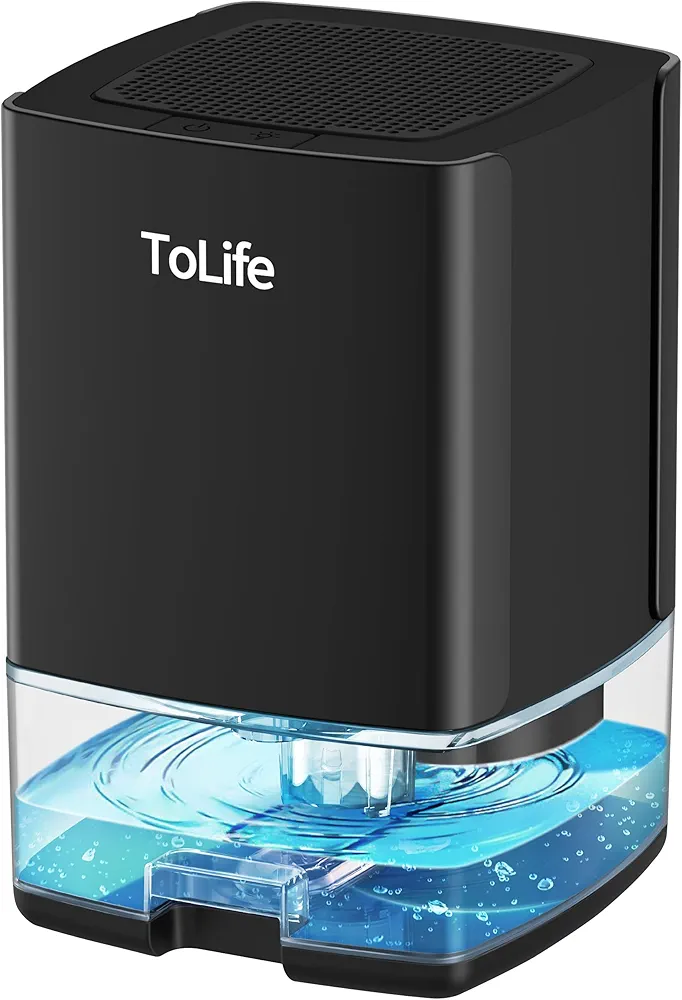 ToLife Dehumidifiers for Home 30 OZ Water Tank with Auto-Off, Portable Small Dehumidifier for Room, Bathroom, Bedroom, RV, Closet 500 sq.ft, 7 Colors LED Light, Black