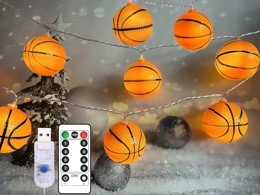 Basketball String Lights with Timer Remote,Basketball Room Decor for Boys Girls Bedroom,USB Powered 9.8ft 8 Mode 20 Big Basketball LED Light for Basketball Birthday Party Decorations,Basketball Gift