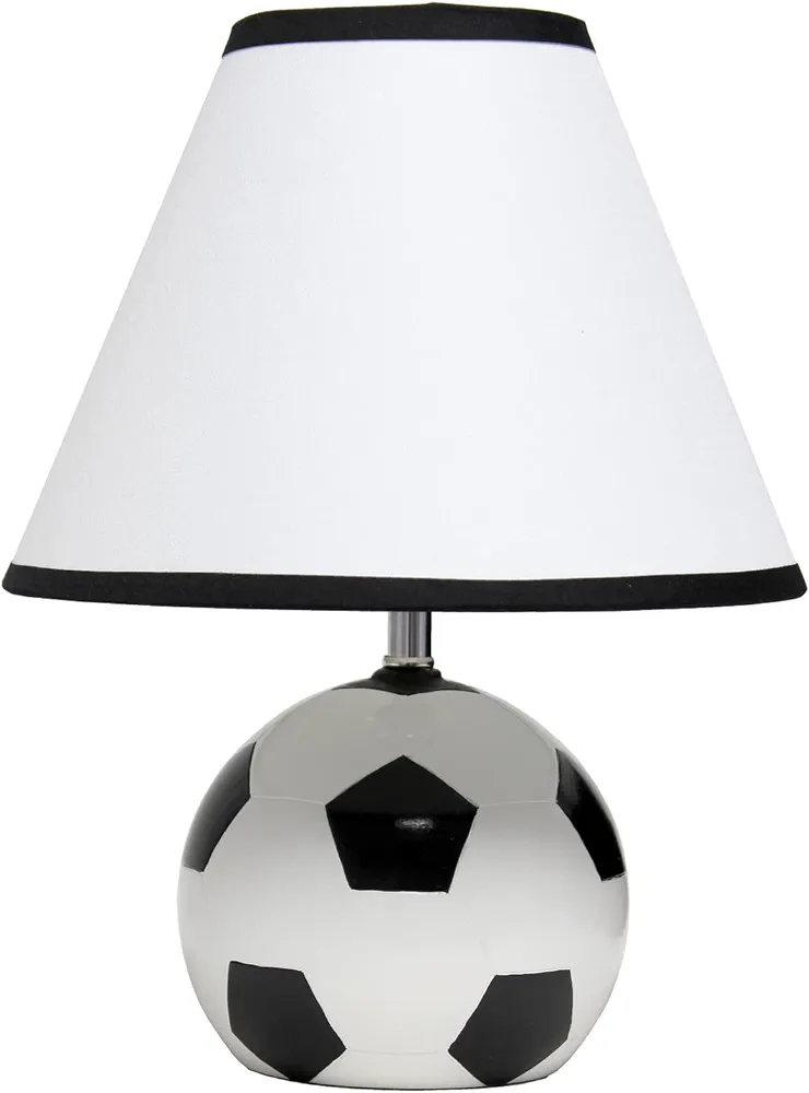 Simple Designs LT1079-SCR SportsLite 11.5" Tall Athletic Sports Soccer Ball Ceramic Bedside Table Desk Lamp w White Empire Fabric Shade w Black Trim for Kids' Room, Nursery, Bedroom,Gameroom, Mancave