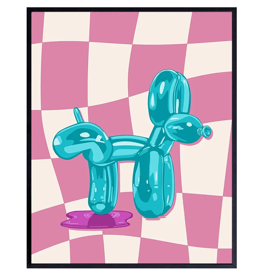 funny Decorations Pop art Wall Decor - Pink Purple Light Blue Bathroom Decor - Cute Teal Wall Art for Preppy, Modern, Contemporary art Fan, Teens, Girls, Women - Trendy Balloon Dog Room Decor Poster