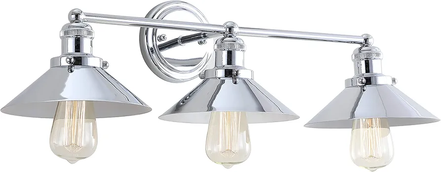 JONATHAN Y JYL7425A June 26.5" 3-light Metal Shade Farmhouse Sconce Contemporary Transitional 2200K EDISON 25W Bulbs Included for Bedroom Living Room Bathroom, Vanity Lighting, Chrome