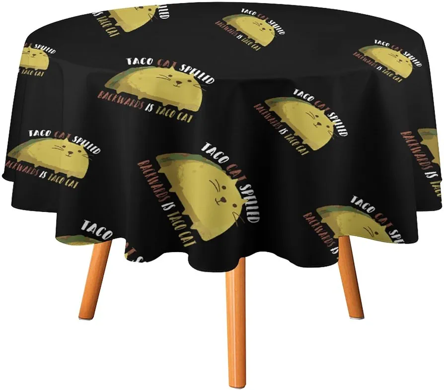 Backwards is Taco Cat Round Tablecloth Washable Table Cloth Polyester Table Cover for Dining Room Party Picnic 36x36in