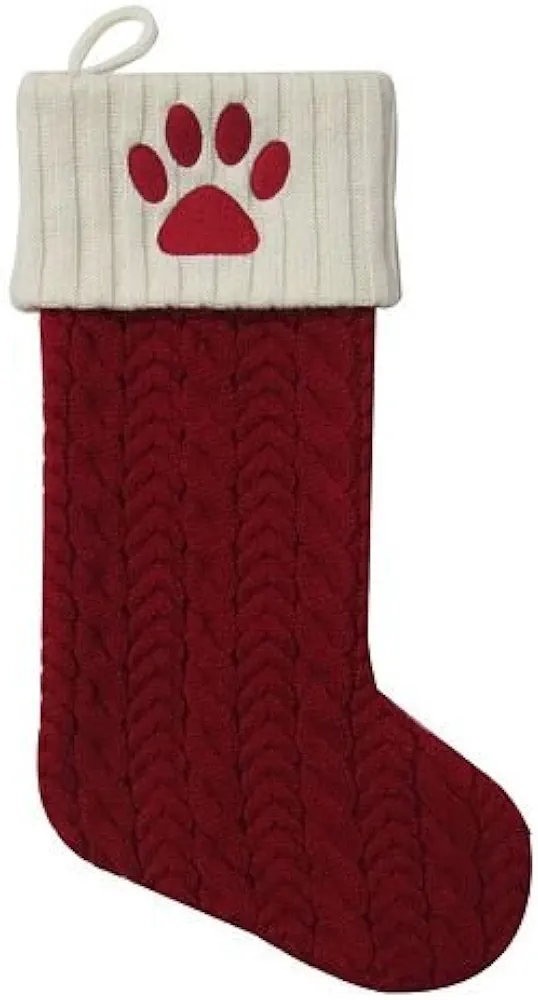 St Nicholas Square 21" Monogram Paw Print" Pet Knit Christmas Stocking