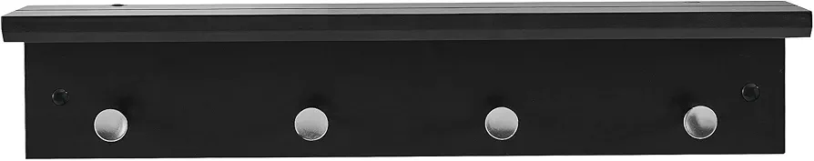 MELANNCO Wall Mounted Shelf with Coat Hooks for Entry Way, Bathroom, Bedroom, Laundry Room, Closet, Office, Garage, Each Hook Supports 3 lbs, 4 Hook, Black