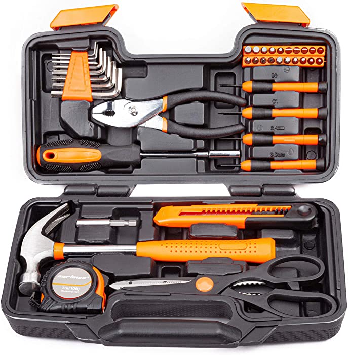 CARTMAN Orange 39-Piece Tool Set - General Household Hand Tool Kit with Plastic Toolbox Storage Case