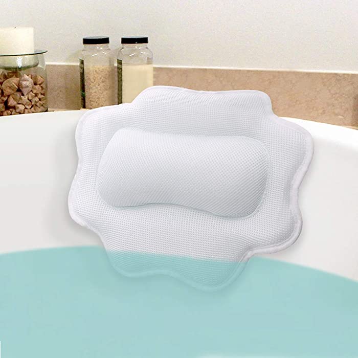 Beautybaby Bathtub Spa Pillow, Non-Slip 4 Strong Suction Cups, Bath Pillows for Tub, Head, Neck, Shoulder Support, Breathable Relax Comfort