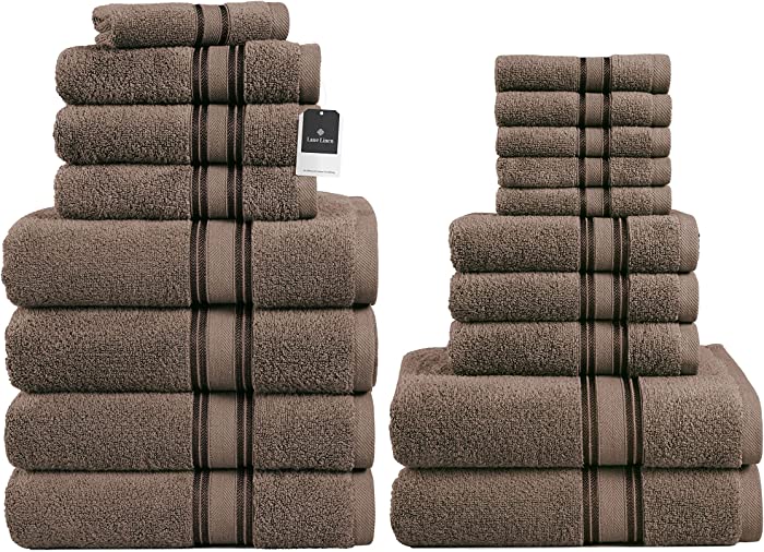 18 Piece Towel Set - 100% Cotton Bath Towels Set, Soft & Fluffy Bathroom Towels, Zero Twist, Quick Dry Shower Towels, Extra Absorbent Towels for Bathroom, 6 Hand Towels, 6 Wash Cloths - Chocolate