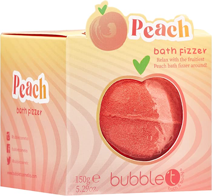 Bubble T Cosmetics Tastea Peach Bath Bomb Fizzer, Fresh & Uplifting Fragrance, Packed with Essential Oils Leaving Skin Feeling Soft & Cleansed - 1 x 150g