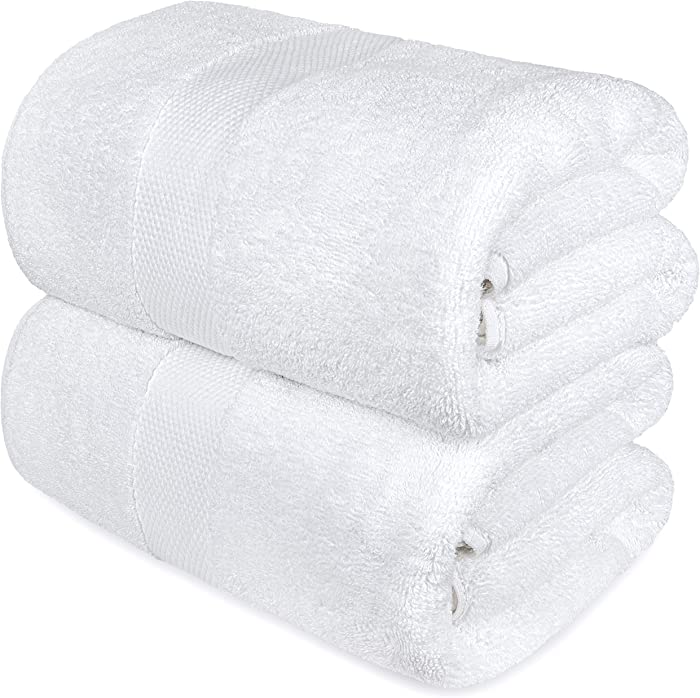 Luxury White Bath Towels Large - Circlet Egyptian Cotton | Highly Absorbent Hotel spa Collection Bathroom Towel | 30x56 Inch | Set of 2