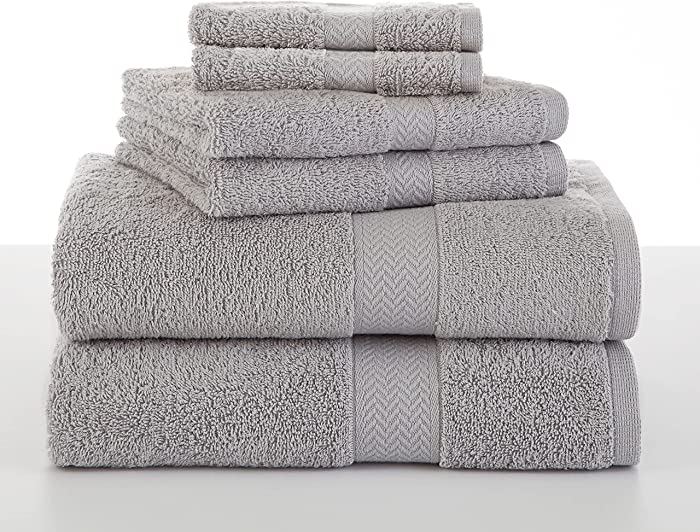 Martex 7132976 Cotton Absorbent Soft Bathroom Bath Hand and Washcloth 6 Piece Set, Grey