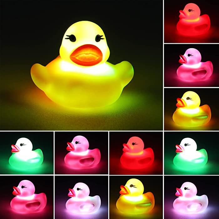 12 Packs Flashing Rubber Ducks Glow Bath Toys Light up Ducks for Bath for Teens on Birthday Easter Christmas Shower Pool Bath Toys Preschool Bathtub Bathroom (Cute Color)