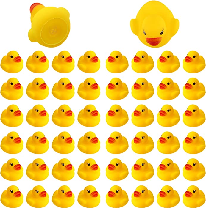 SAVITA 50pcs Rubber Ducky Bath Toy for Kids, Float and Squeak Mini Small Yellow Ducks Bathtub Toys for Shower/Birthday/Party Supplies（3.5×3.5×3cm/1.4×1.4×1.2inch）