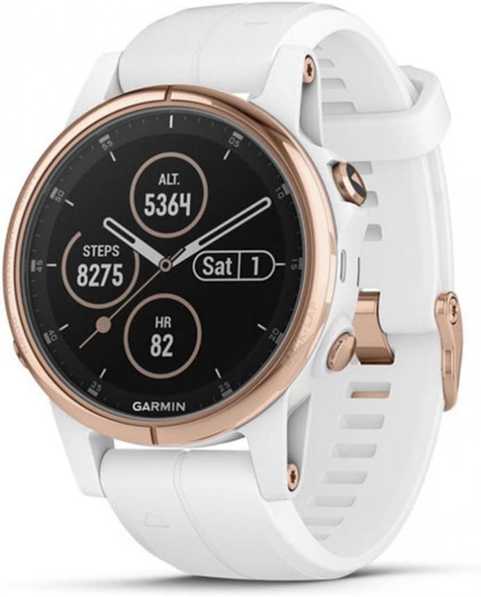 Garmin fenix 5S Plus, Smaller-Sized Multisport GPS Smartwatch, Features Color Topo Maps, Heart Rate Monitoring, Music and Contactless Payment, White/Rose Gold