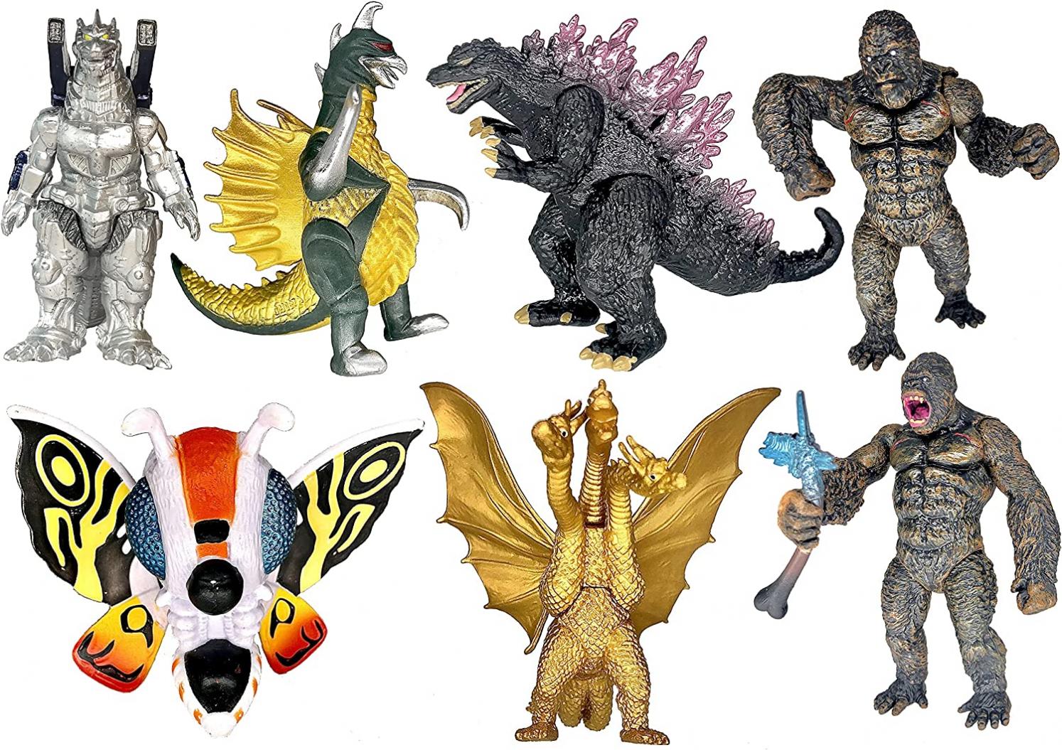 TwCare Set of 7 Godzilla Toys with Carry Bag, Movable Joint Action Figures 2021, King of The Monsters Mini Dinosaur Mothra Imago Burning Heisei Mecha Ghidorah Playsets Kids Birthday Cake Toppers Pack