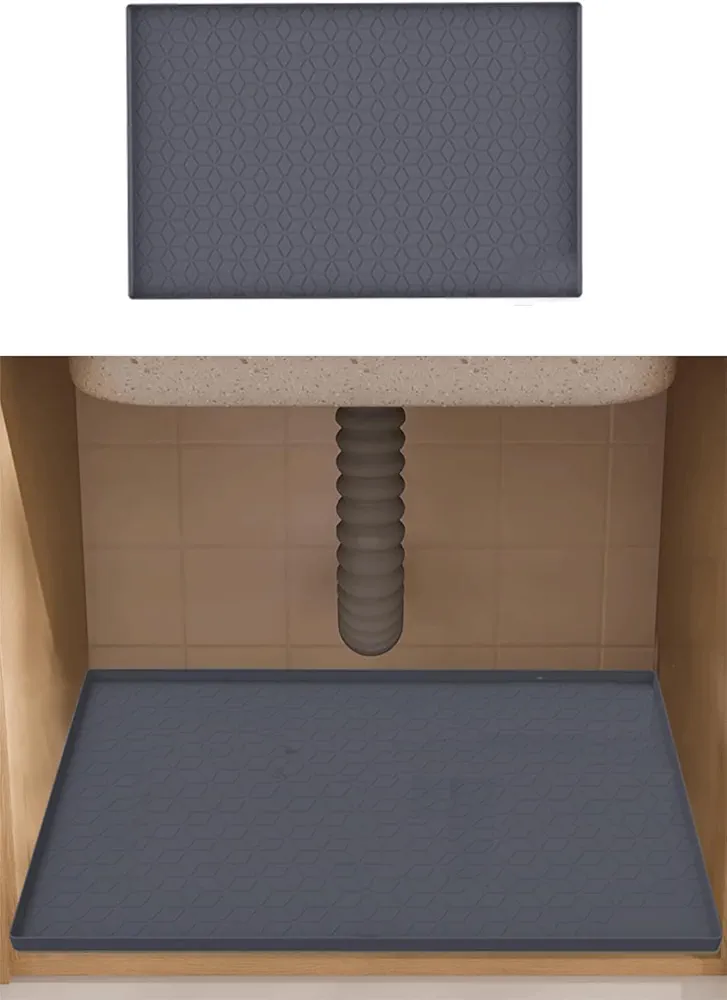 Silicone Under Sink Mat - Under Sink Liner 34" X 22" for Kitchen Bathroom Waterproof - Cabinet Protector Mat Laundry Room with Raised Edge Design (Dark Grey)