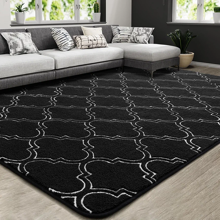 HOMORE Shag Area Rug for Living Room, 4x6 Memory Foam Rugs for Girls Bedroom, Fluffy Modern Indoor Area Rug and Carpets for Children Kids Nursery Bedside Play Room Decor,Black/White