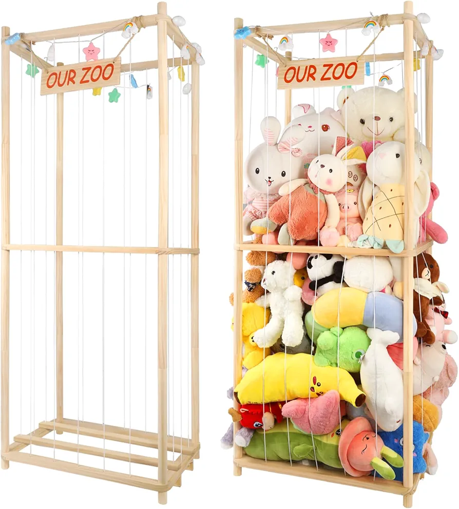 Extra Large Stuffed Animal Storage Wooden Stuff Animal Organizer 63" Stuffed Animal Holder Stuffed Animal Zoo Kids Plush Toys Cage Stuffed Animal Display for Playroom Bedroom Nursery Room Decor Corner