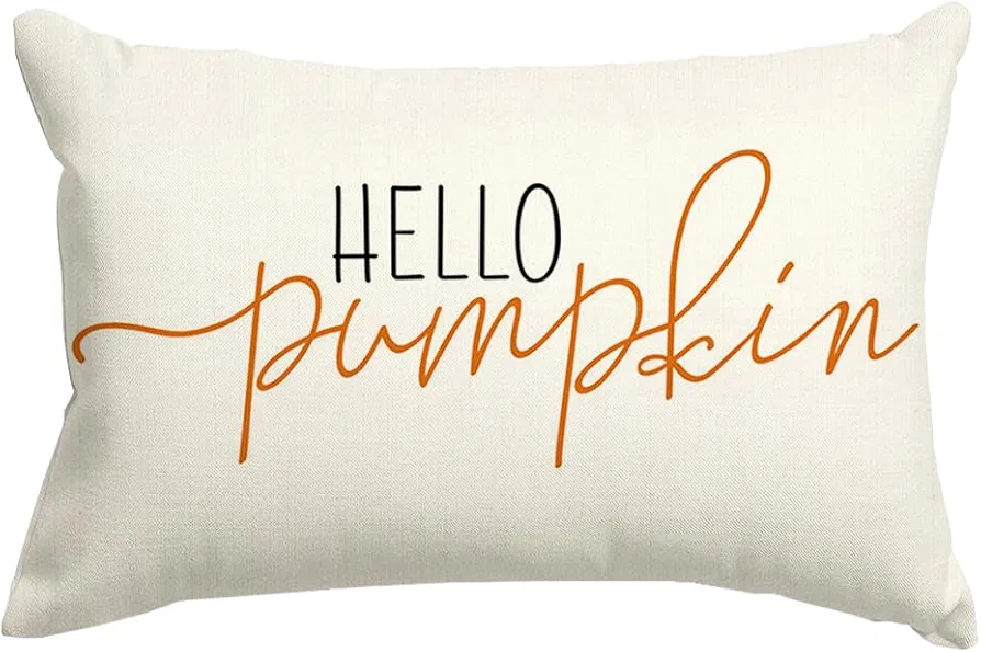 RABUSOFA Fall Pillow Covers 12x20 Inch,Autumn Hello Pumpkin Pillows Decorative Throw Pillows,Lumbar Outdoor Thanksgiving Cushion Cover Farmhosue Fall Decor for Bedroom Couch Sofa White