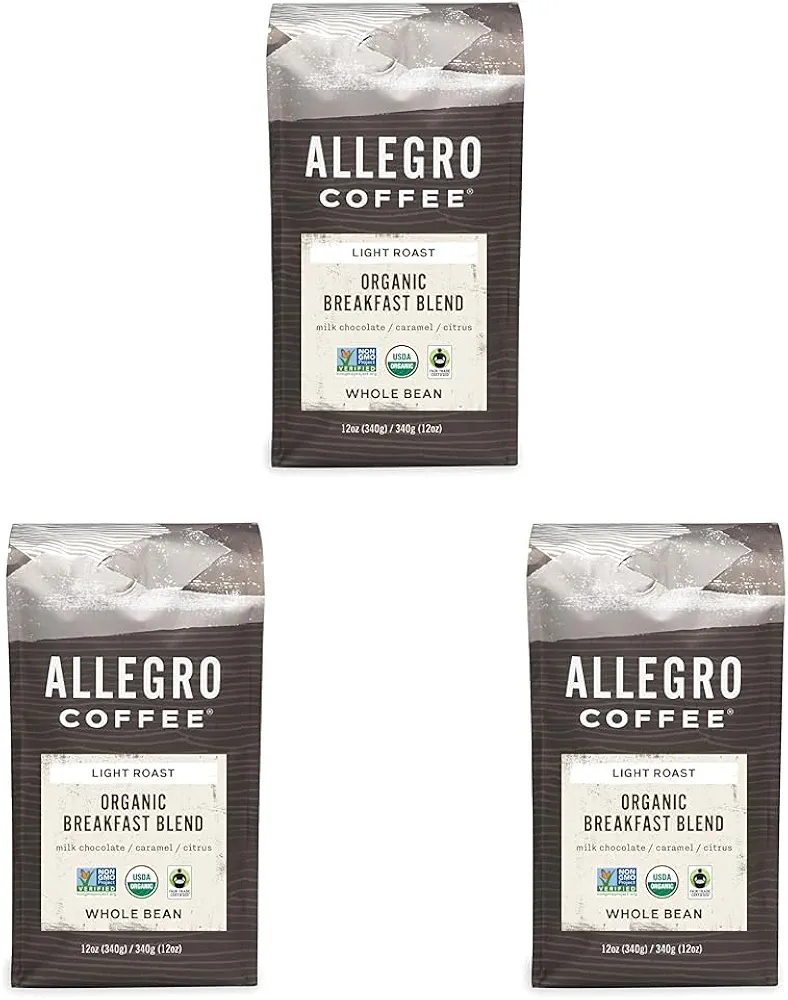 Allegro Coffee Organic Breakfast Blend Whole Bean Coffee, 12 oz (Pack of 3)