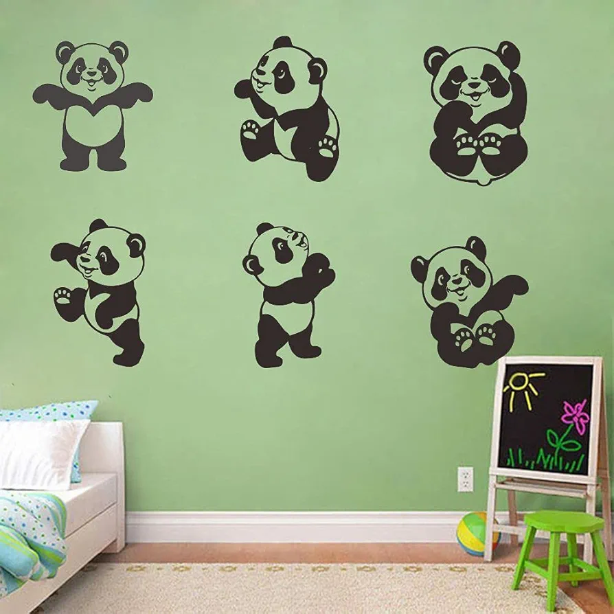 Panda Wall Decals Room Décor - Panda Bamboo Wall Art Vinyl Stickers - Panda Decorations Pictures for Girls Room Home Bedroom Kids Nursery Room - Animals Wildlife Forest Safari JWH133 (BLACK)