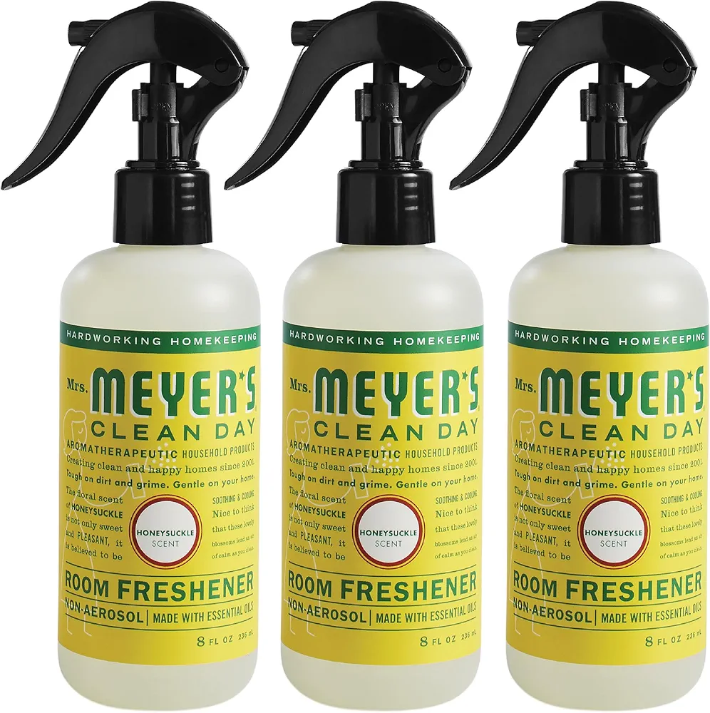 MRS. MEYER'S CLEAN DAY Room and Air Freshener Spray, Non-Aerosol Spray Bottle Infused with Essential Oils, Honeysuckle, 8 fl. oz - Pack of 3