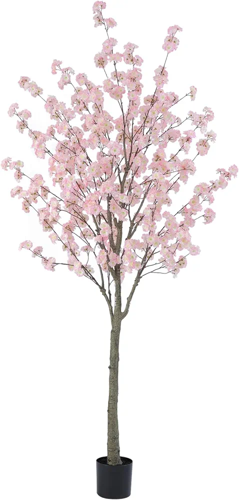 Tall Artificial Cherry Blossom Tree 8Ft(96”), Realistic Potted Silk Faux Cherry Blossom Tree, Fake Cherry Blossom Tree Indoor Outdoor for Home Office Living Room Bedroom Porch Floor Decor.