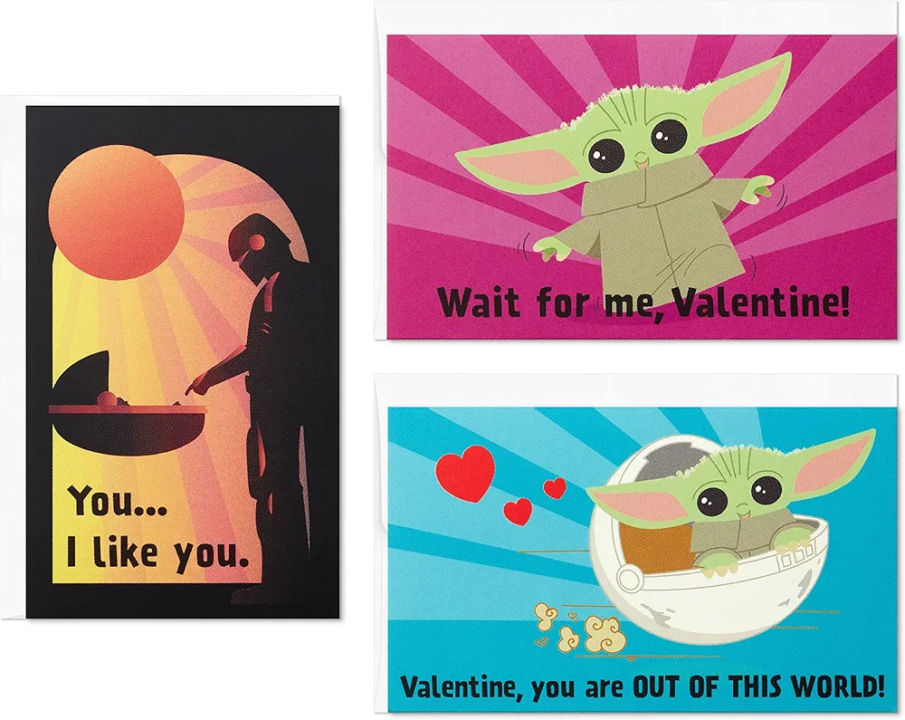 Hallmark Baby Yoda Mini Valentines Day Cards and Stickers for Kids School (18 Classroom Valentines with Envelopes), May the 4th