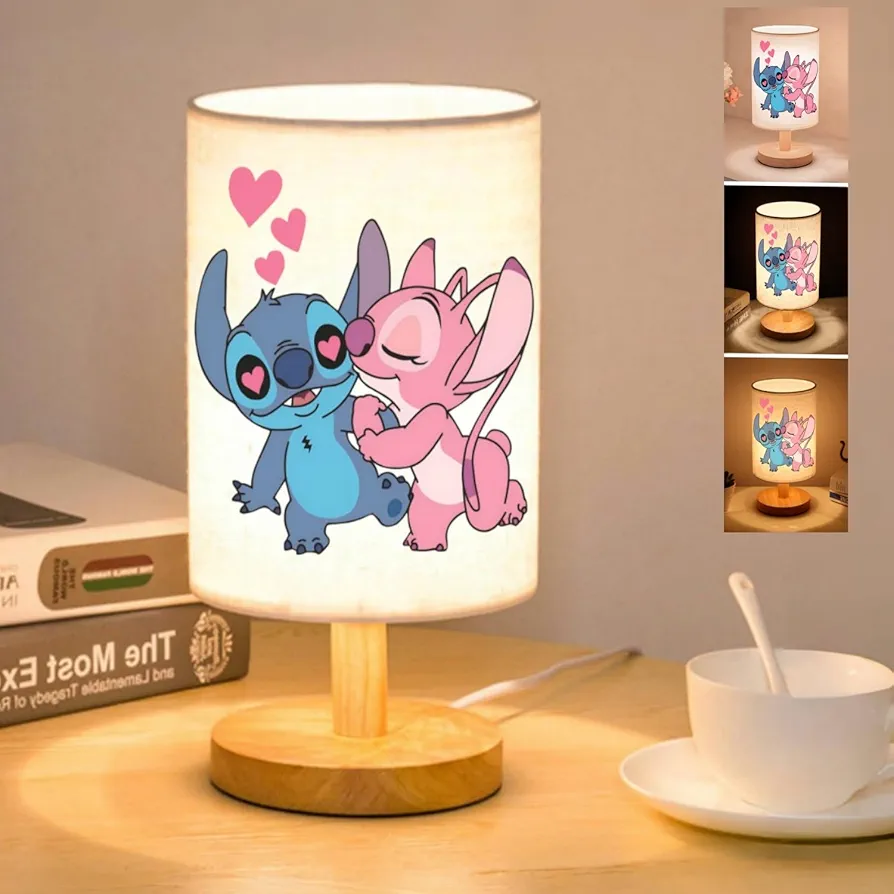 Stitch Bedside Table Lamp for Bedroom,3-Color Dimmable LED Small Desk Lamps,Nightstand Night Light for Kids Room,for Desk,Reading Room, Living Room,Office,Dorm,Boys/Girls Room (B2)