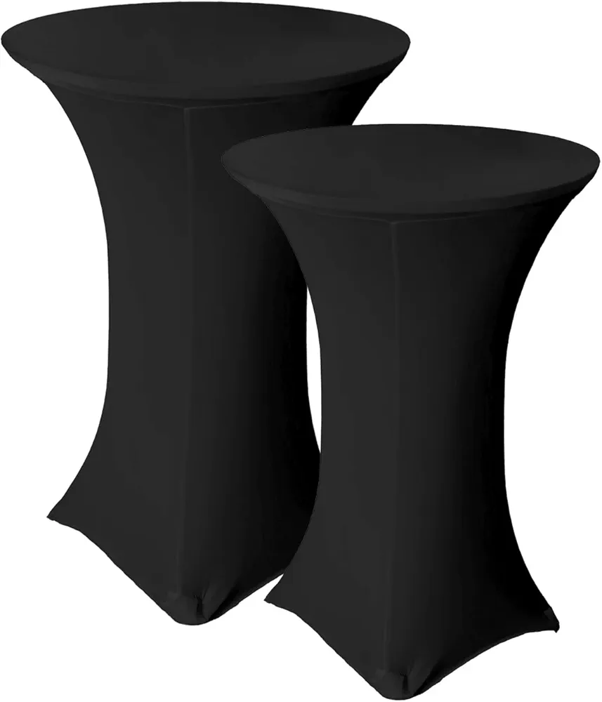 2 Pack 32x43 Inch Black Spandex Cocktail Table Covers, Highboy Top Tablecloth, Round Fitted Tablecloth for Folding Table, Stretch Cocktail Table Tablecloth for Party Wedding(32x43, 2PC Black)