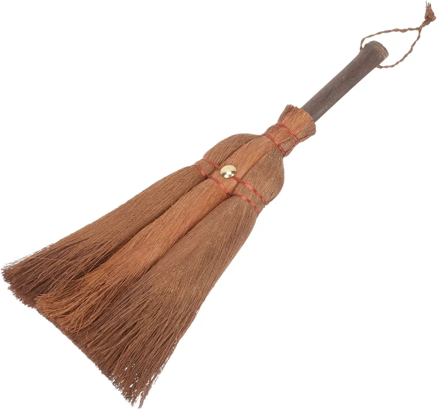 FRCOLOR 2pcs Brown Silk Broom Brooms Asian Mini Straw Broom Cleaning Small Broom Computer Palm Fiber Broom Short Handle Broom Astetic Room Decor Hand Whisk Mini Broom Escoba De Brown Hair