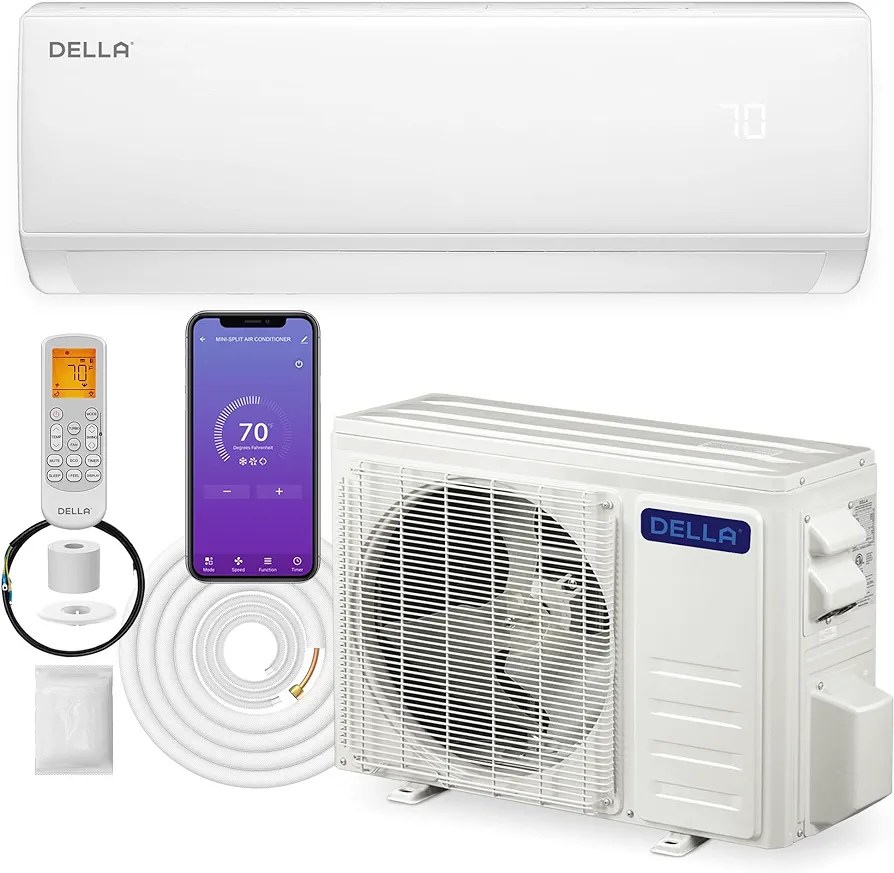 DELLA 11000 BTU Mini Split Air Conditioner 17 SEER2 with Heat Pump, Cools up to 550 Sq.Ft, 230V Wifi Enabled Air Conditioner & Heater Ductless Inverter System Works with Alexa, 16ft Installation Kit