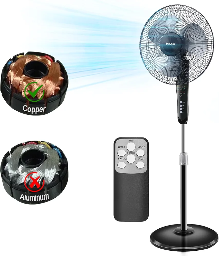 Oscillating Pedestal Fan with Remote Control, 3-Speed Standing Fans with Timer, 16 inches, Quiet Air Circulator Fan for Office, Bedrooms, Living Room, Dorm, Black