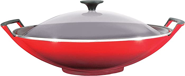 Le Creuset Enameled Cast-Iron 14-1/4-Inch Wok with Glass Lid, Cherry