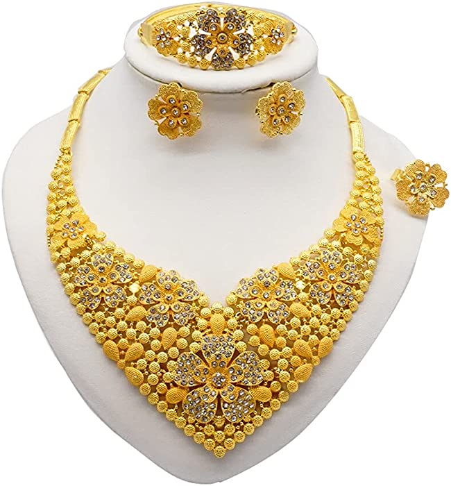 LIZUAN6868 Dubai 24K Gold Color Jewelry Sets For Women Luxury Necklace Earrings Bracelet Ring African Wedding Wife Gifts Jewelery Set