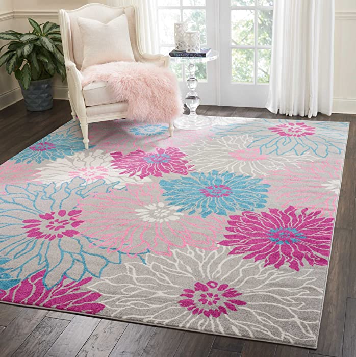 Nourison Passion Bohemian Floral Grey 8'x10' Area Rug, (8'x10')