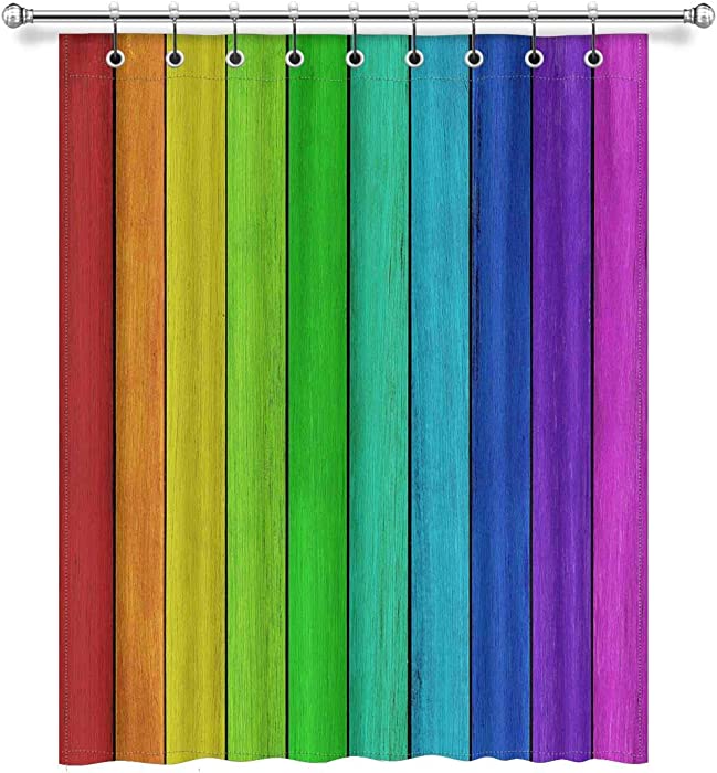 InterestPrint Empty Rainbow Colored Wood Background Window Curtain Thermal Insulated Room Darkening Drape/Drapery for Bedroom, W52 x L63 Inch with Rings, 1 Panel