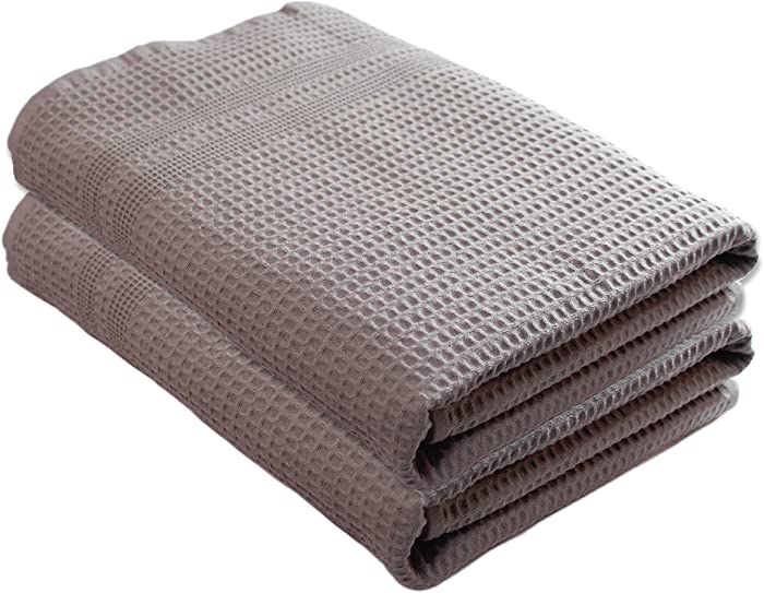 Gilden Tree Waffle Towels Quick Dry Lint Free Thin, Bath Towel 2 Pack, Classic Style (Pewter)