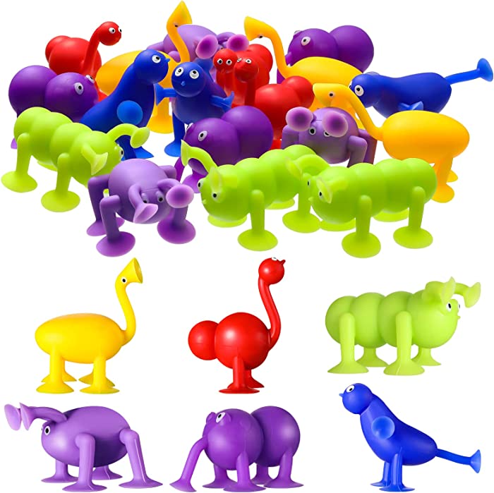 Vinsot 18 Pieces Silicone Suction Toy Construction Kit Suction Cup Building Toy Animal-Shaped Suction Toys Soft Bath Suction Toy for Bathtubs Room Stress Release Family Interactive Games