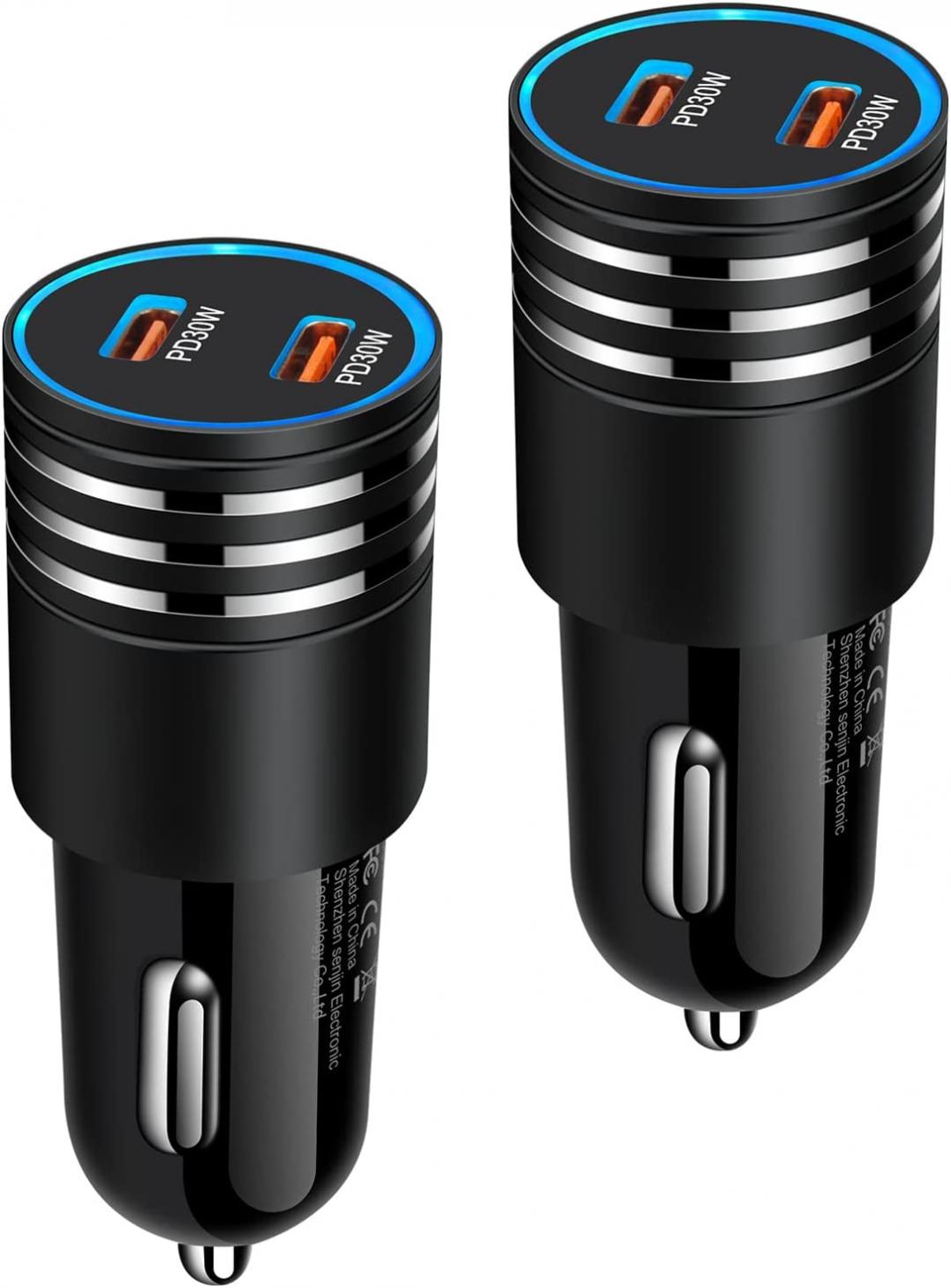 USB C Car Charger, 2Pack 60W Dual Port PD 3.0 Super Fast iPhone Car Charger Type C Cigarette Lighter Adapter for iPhone 14 13 12 11 Pro Max/Mini/SE 2022/XR/XS/X/8,Samsung S22,Google Pixel 6a 6 Pro 5a