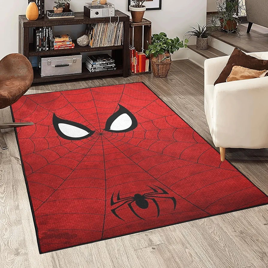 Spider Area Rug 3D Digital Print Red Spider Web Rug Perfect for Kids Room Bedroom Playroom and Home Decoration Carpet Rug 4'x 5.3'