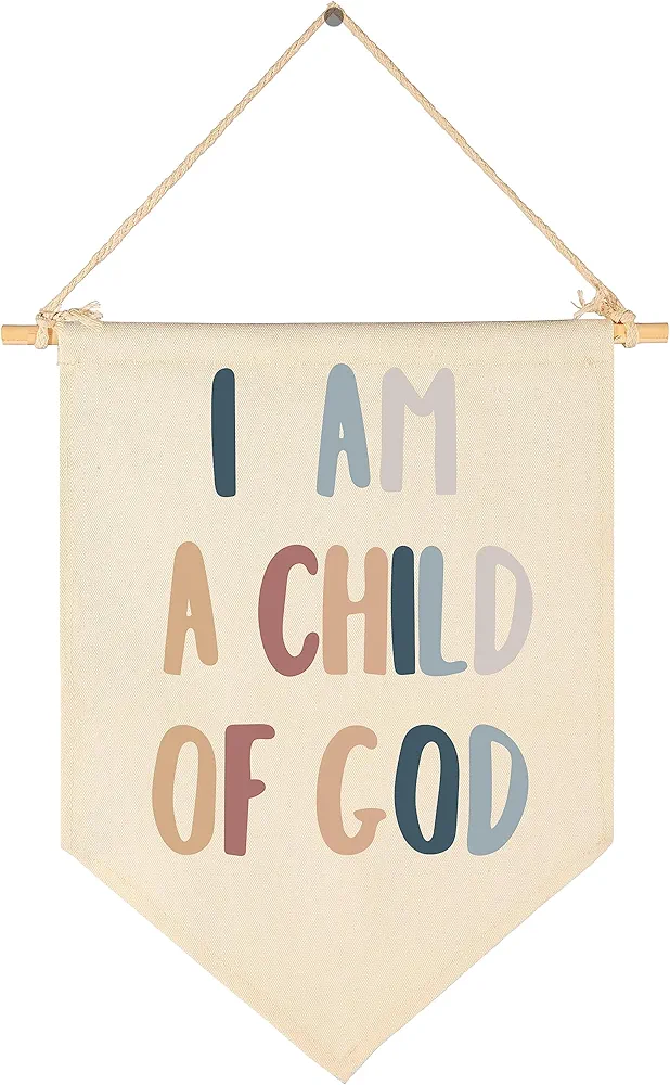 Scripture Flag Sign Gifts for Baby Newborn Boys Girls Kids-Christian Bible Verses Banner Wall Decor Gifts for Nursery Bedroom Playroom Front Door-Baby Gift Shower-I am a child of god