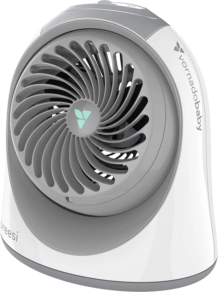 Breesi Nursery Air Circulator Fan for Baby and Kids Room with Child Lock, Hidden Cord Storage, Finger-Friendly Design, White