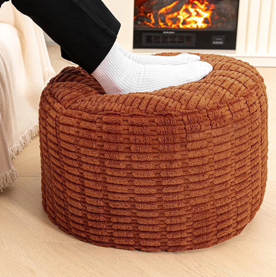 Pouf Ottoman Round Ottoman Foot Rest Foot Stool Poufs for Living Room Bean Bag Chair Storage Solution or Wedding (Orange Brown Pouf with Filler)