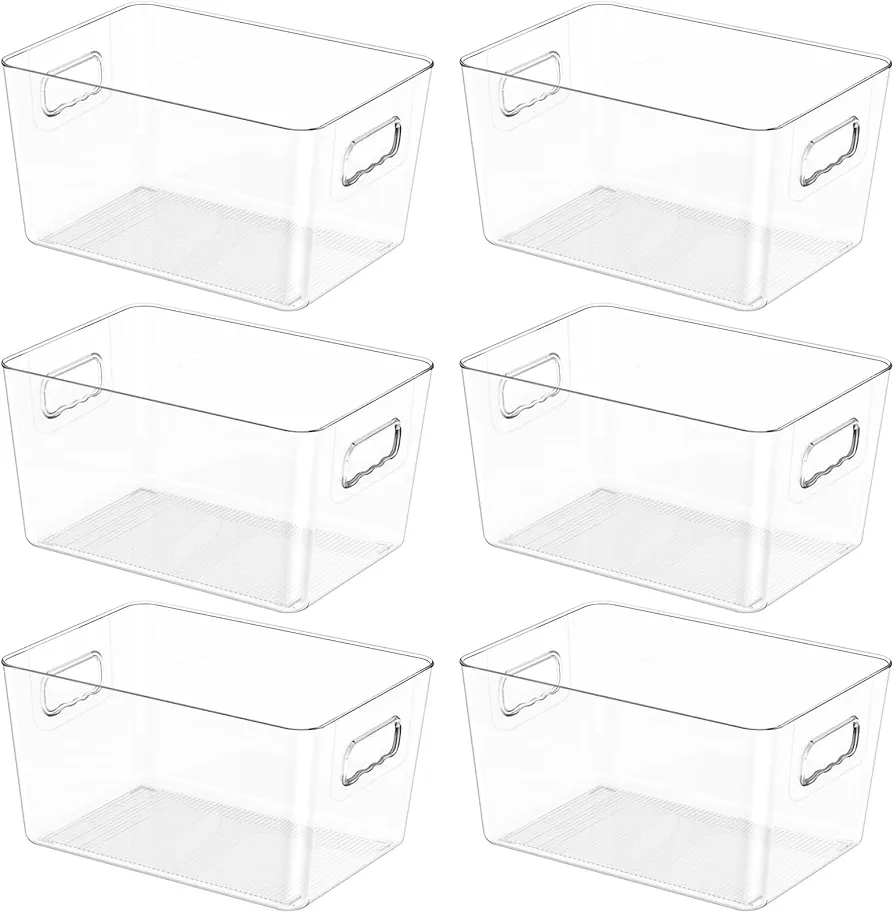 BALEINE Refrigerator Organizers and Storage Bins, 6 PK Plastic Clear Storage Bins, BPA Free Freezer Organizer Stackable Storage Bins with Handles for Fridge Kitchen Cabinet Bathroom (11.5x7.5x6)