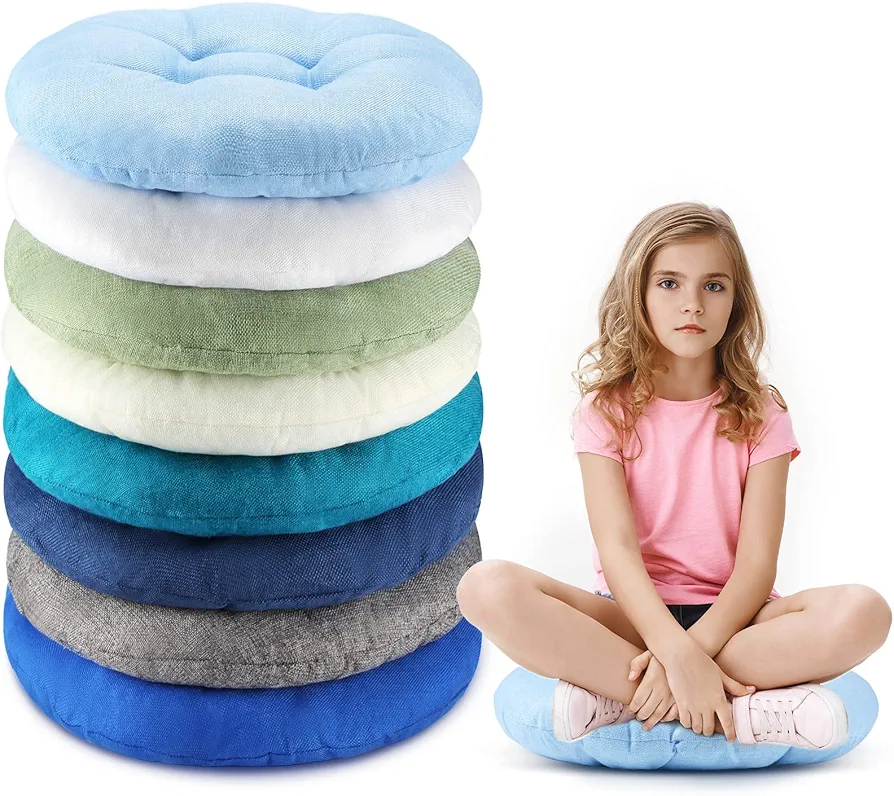 15 Inch Round Floor Cushions for Kids and Toddlers, Flexible Seating for Classroom Furniture 3.5 Inch Thick Floor Pillow for Home, Daycare, Preschool, Yoga and Meditation (Stylish,8 Pcs)